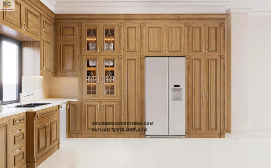 Mẫu tủ bếp sát trần kết hợp đảo TB57 thời thượng